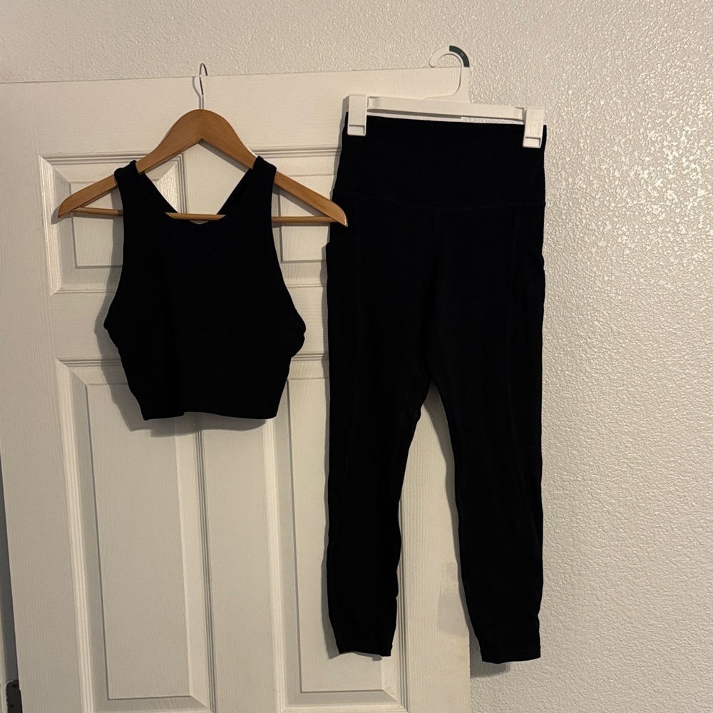 Quince Black Women's Leggings and Crop Top Set